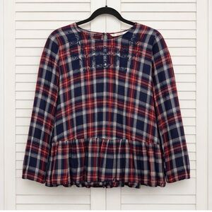 ZARA • Plaid Embroidered Peplum Top • Size S